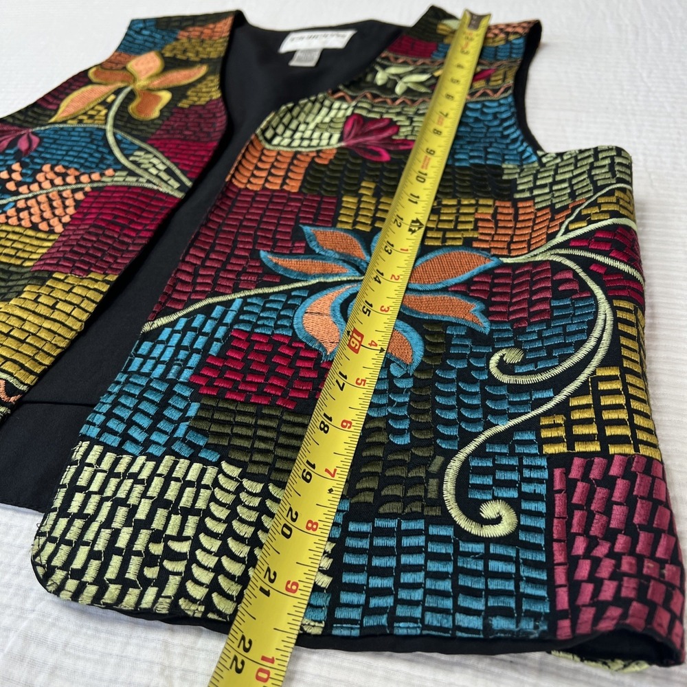 Vintage Chico's Colorful Embroidered Floral Vest bohemian Boho Festive - Picture 6 of 8